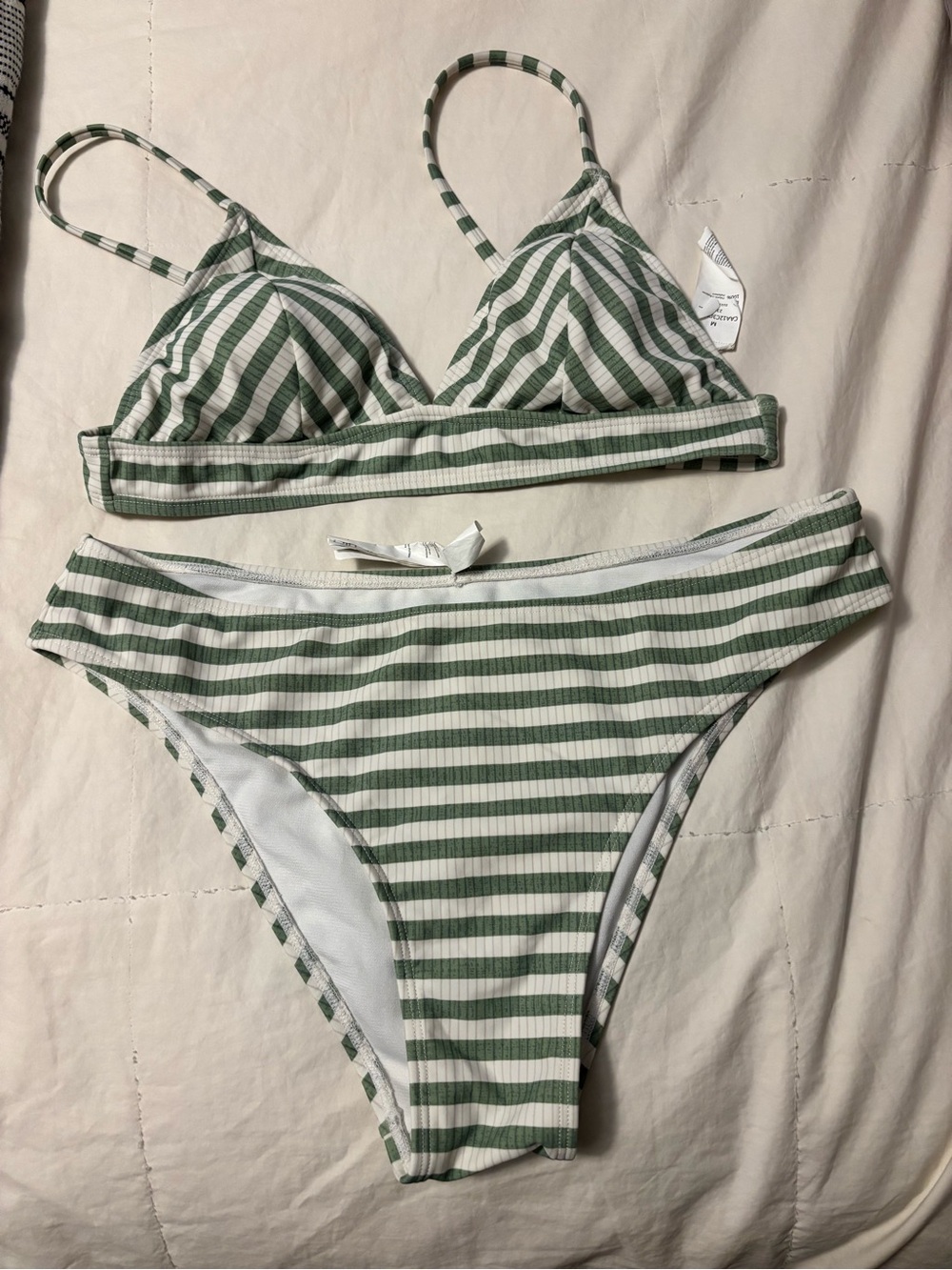 Amazon Women’s Green and White Striped Bikini Set